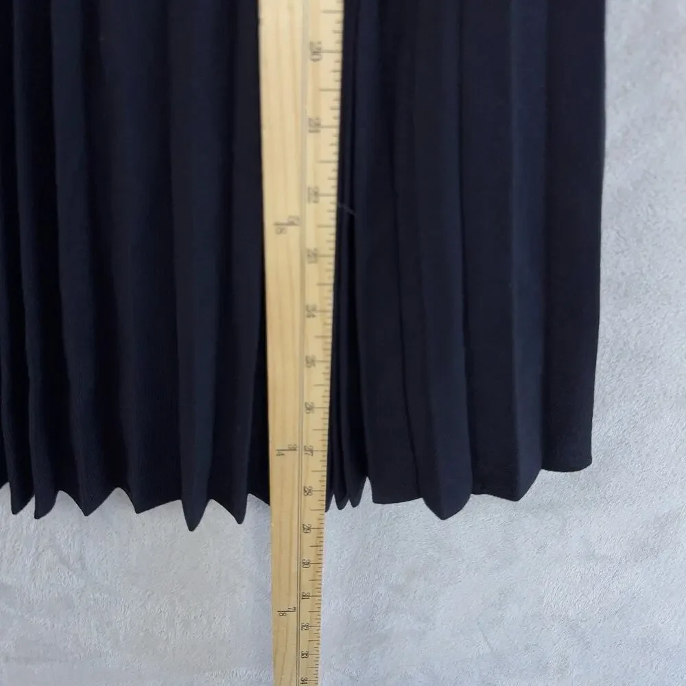Milly Of New York Navy Accordion Midi Skirt Size 4 Wool Silk Lined Dark Academia